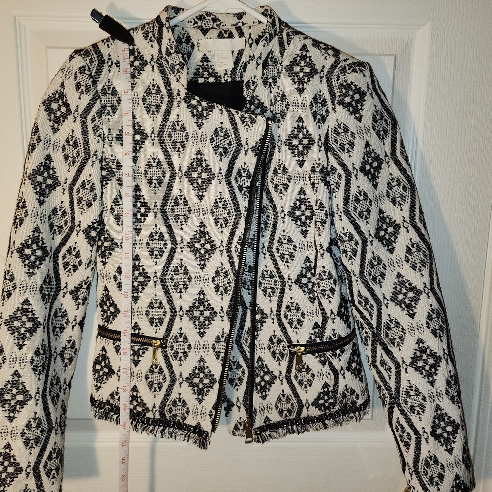 H&M Geometric Jacquard Moto Jacket - Black & White - Gold Hardware - 4 - Picture 9 of 10